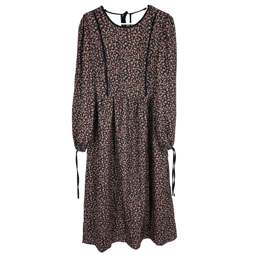 RIHOAS Women L Floral Dress Prairie Cottagecore Peasant Bow Back Long Sleeve